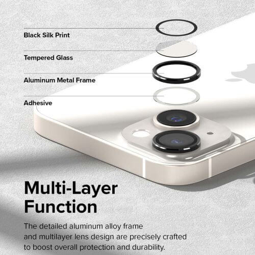 Протектор за Камерата на iPhone 14, Ringke Cam Lens Frame Glass 2бр., Черен (5)