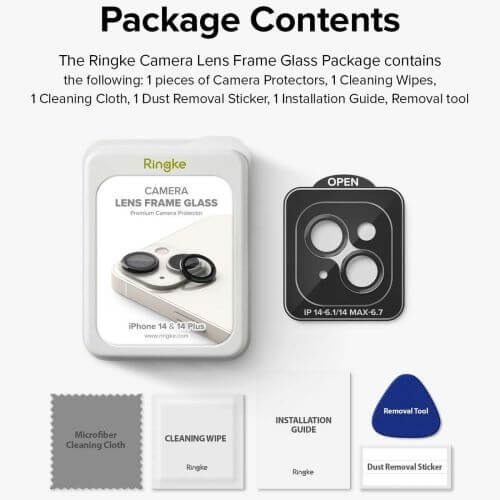 Протектор за Камерата на iPhone 14, Ringke Cam Lens Frame Glass 2бр., Черен (7)