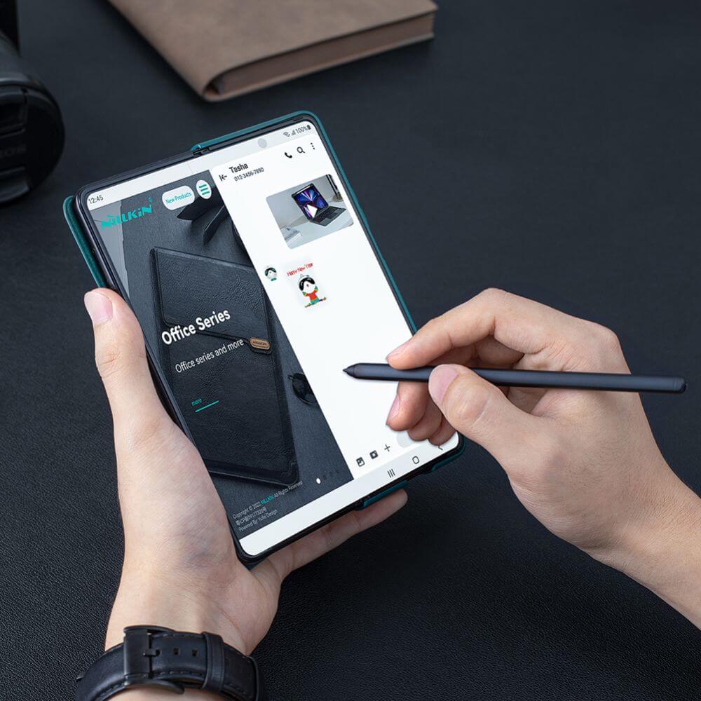 Калъф с S Pen Поставка за Samsung Z Fold 4, Nillkin Qin Pro Leather Case, Черен (3)