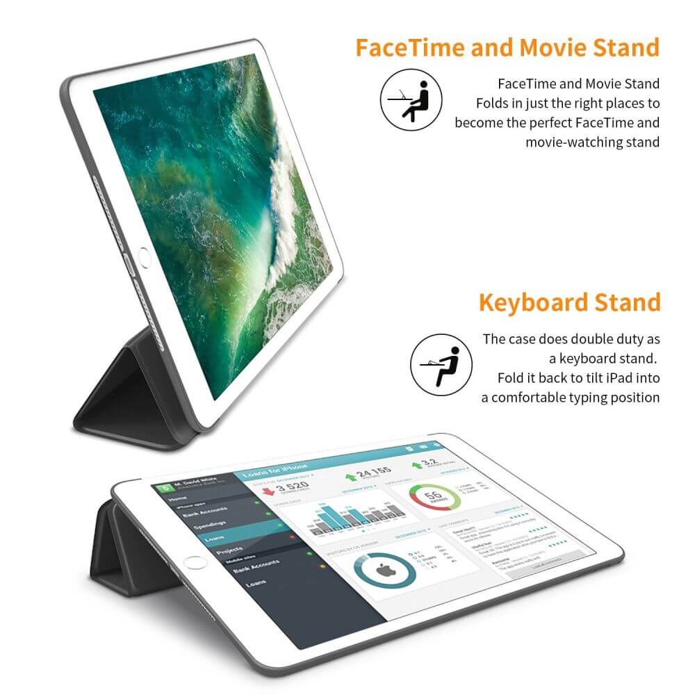 Защитен Калъф за iPad Air 2/ Pro 9.7", Trifold Slim Case, Черен (6)