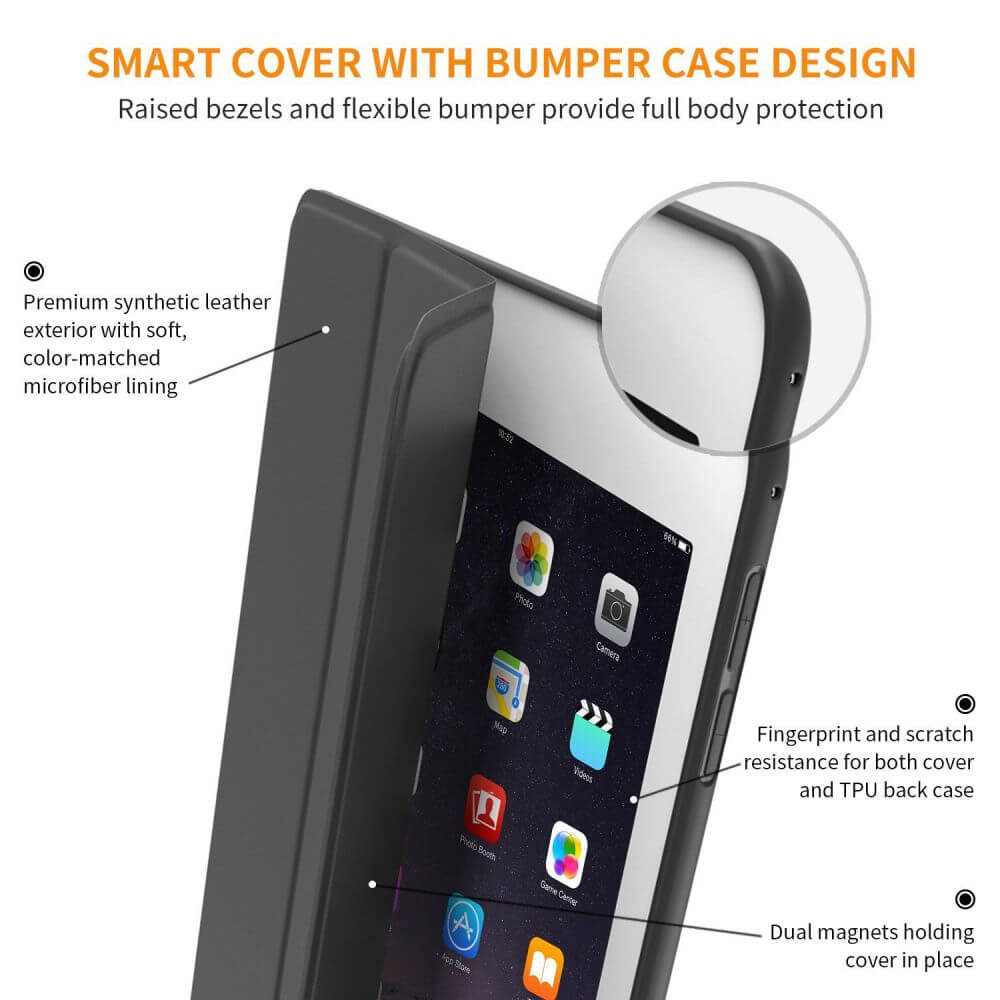 Защитен Калъф за iPad Air 2/ Pro 9.7", Trifold Slim Case, Черен (7)