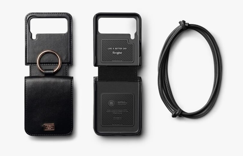 Кожен Калъф с Джоб за Samsung Z Flip 4, Ringke Folio Signature Case, Черен (4)