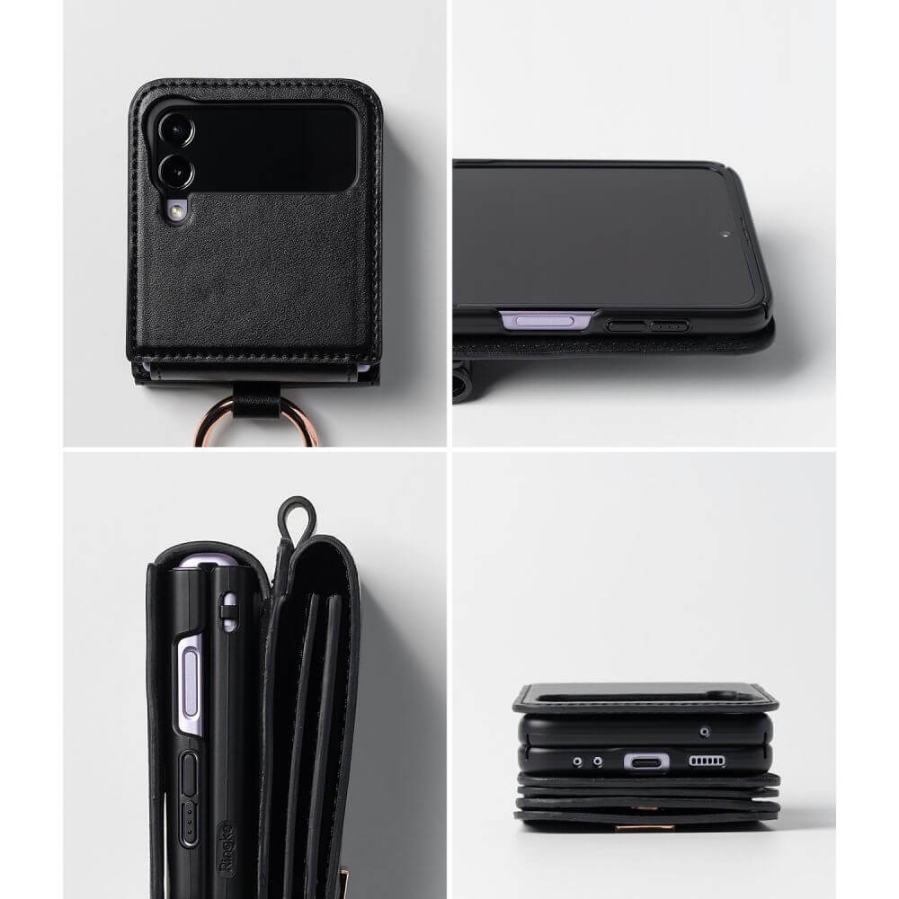 Кожен Калъф с Джоб за Samsung Z Flip 4, Ringke Folio Signature Case, Черен (3)