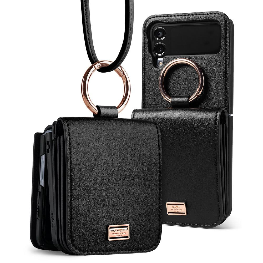 Кожен Калъф с Джоб за Samsung Z Flip 4, Ringke Folio Signature Case, Черен