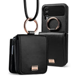 Кожен Калъф с Джоб за Samsung Z Flip 4, Ringke Folio Signature Case, Черен