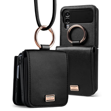 Кожен Калъф с Джоб за Samsung Z Flip 4, Ringke Folio Signature Case, Черен