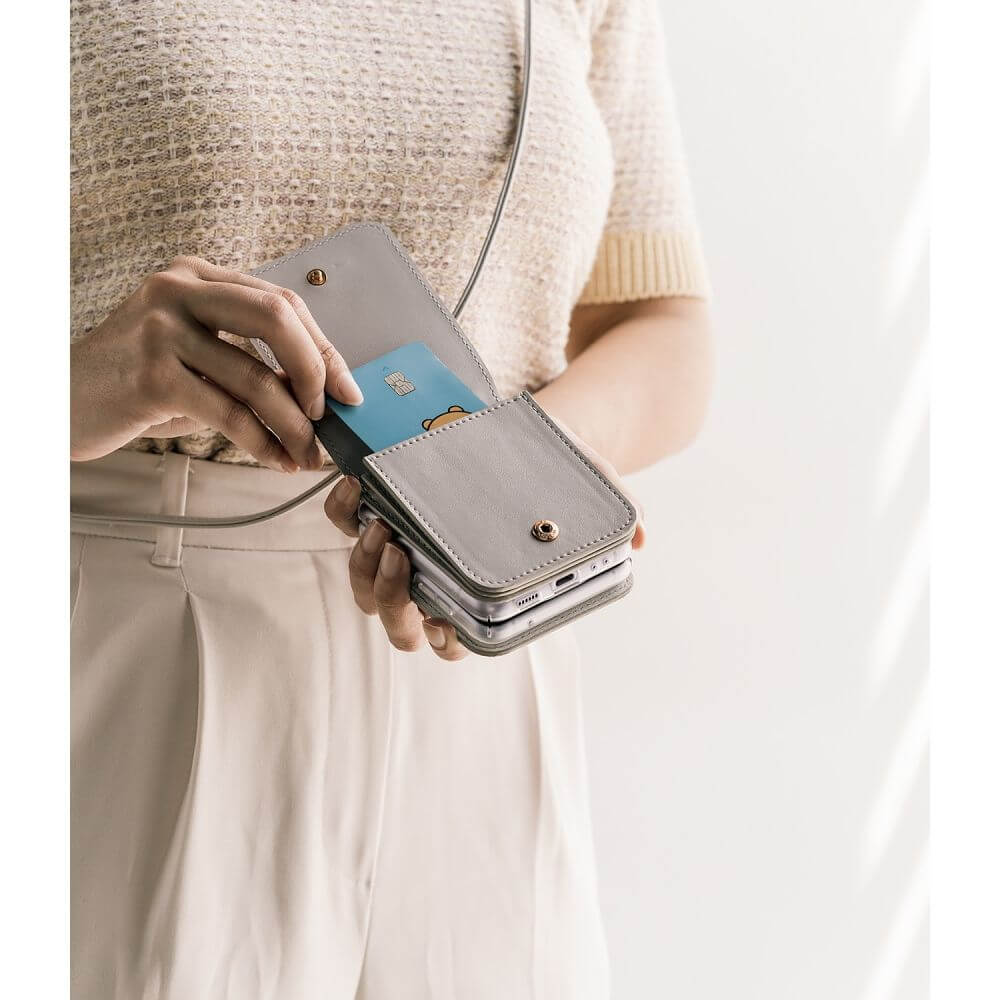 Кожен Калъф с Джоб за Samsung Z Flip 4, Ringke Folio Signature Case, Бежов (5)