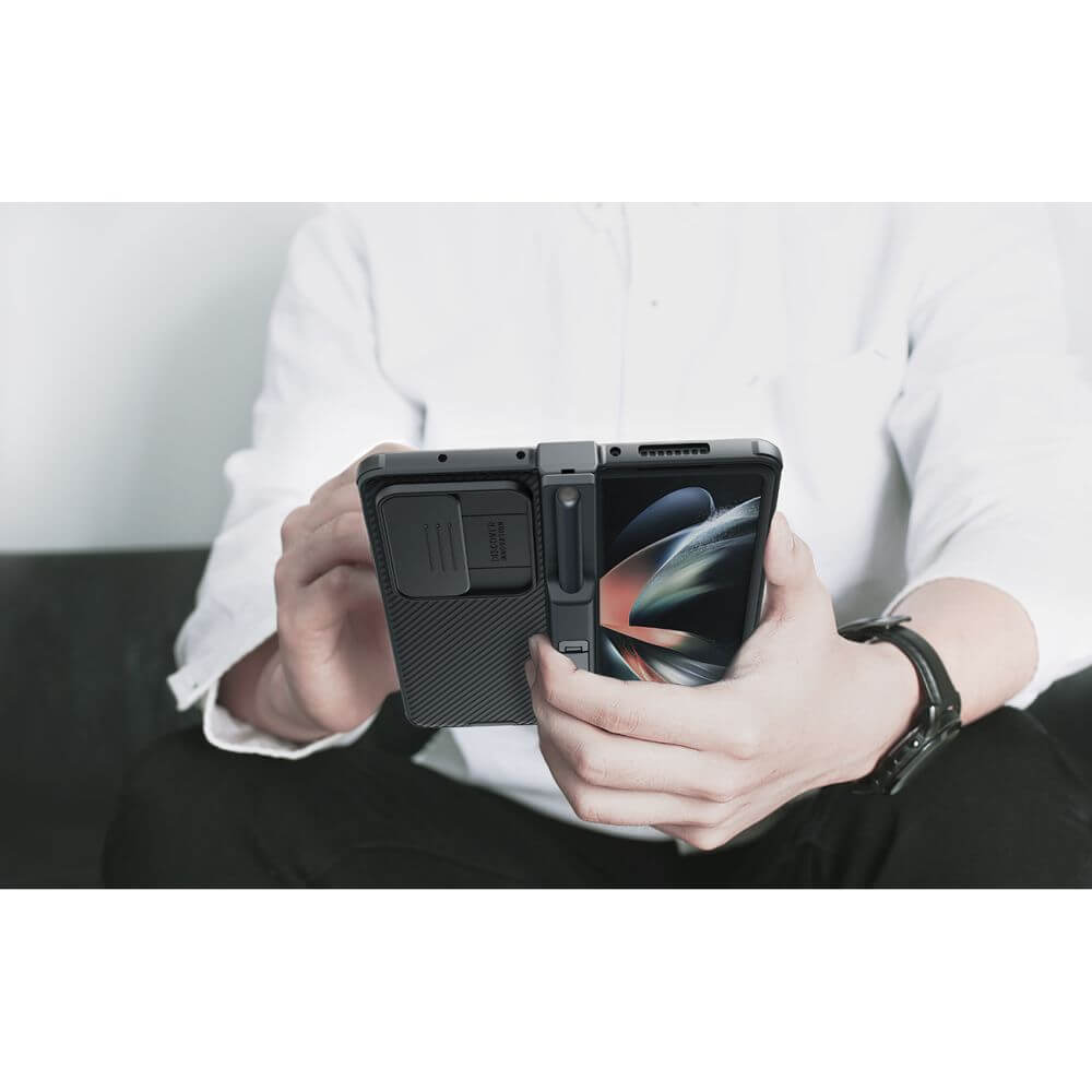 Калъф с S Pen Поставка и Плъзгач за Samsung Z Fold 4, Nillkin CamShield Pro Case, Черен (6)