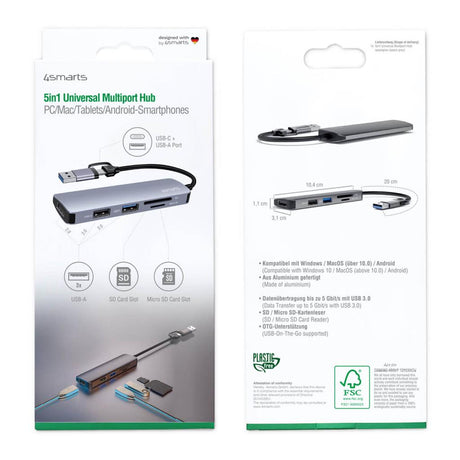 USB-C/ USB Хъб за Лаптопи и Смартфон, 4Smarts 5in1, Сив (5)