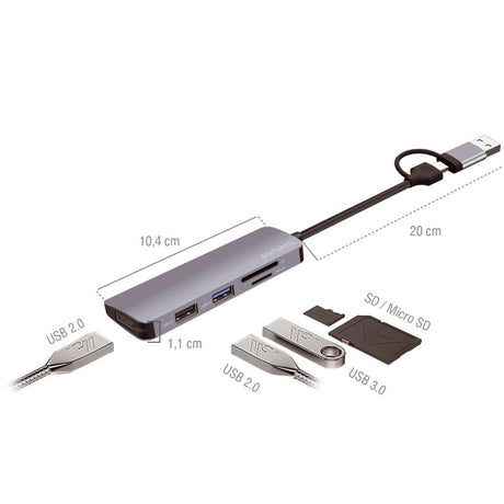 USB-C/ USB Хъб за Лаптопи и Смартфон, 4Smarts 5in1, Сив (3)