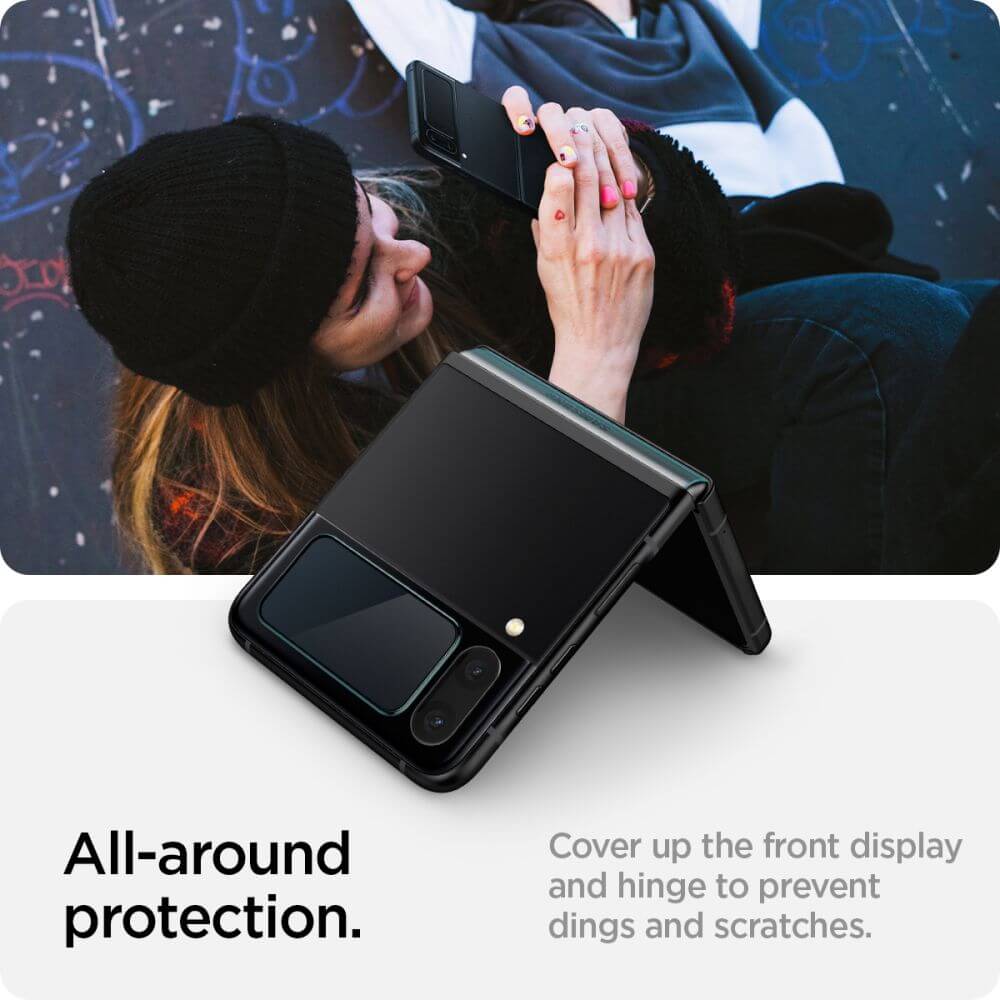 Външен Протектор и Фолио за Пантата на Samsung Z Flip 4, Spigen EZ Fit Glass 2бр., Прозрачен (7)