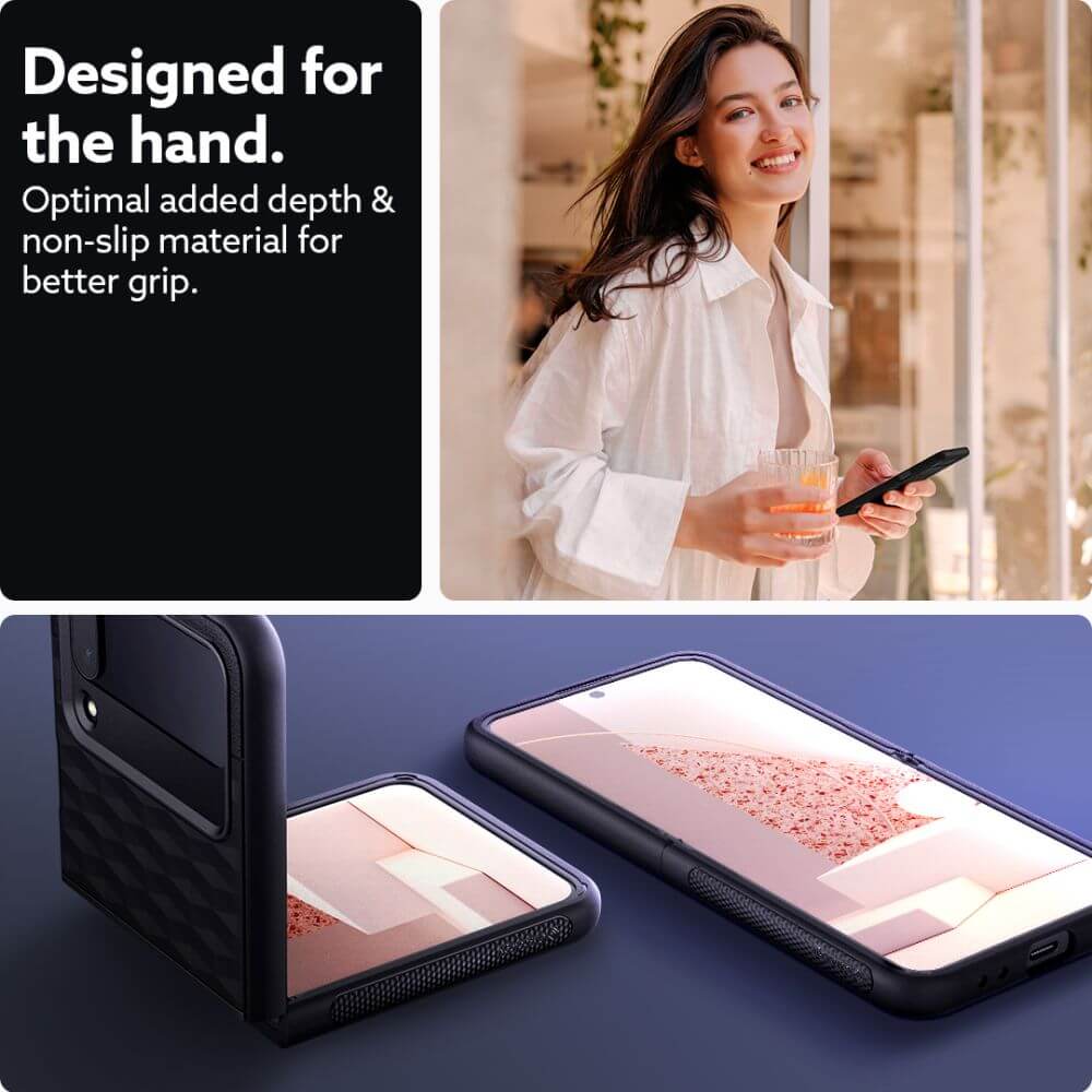 Противоударен Калъф за Samsung Z Flip 4, Spigen Caseology Parallax, Черен (6)