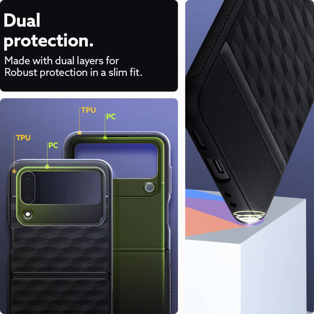 Противоударен Калъф за Samsung Z Flip 4, Spigen Caseology Parallax, Черен (5)
