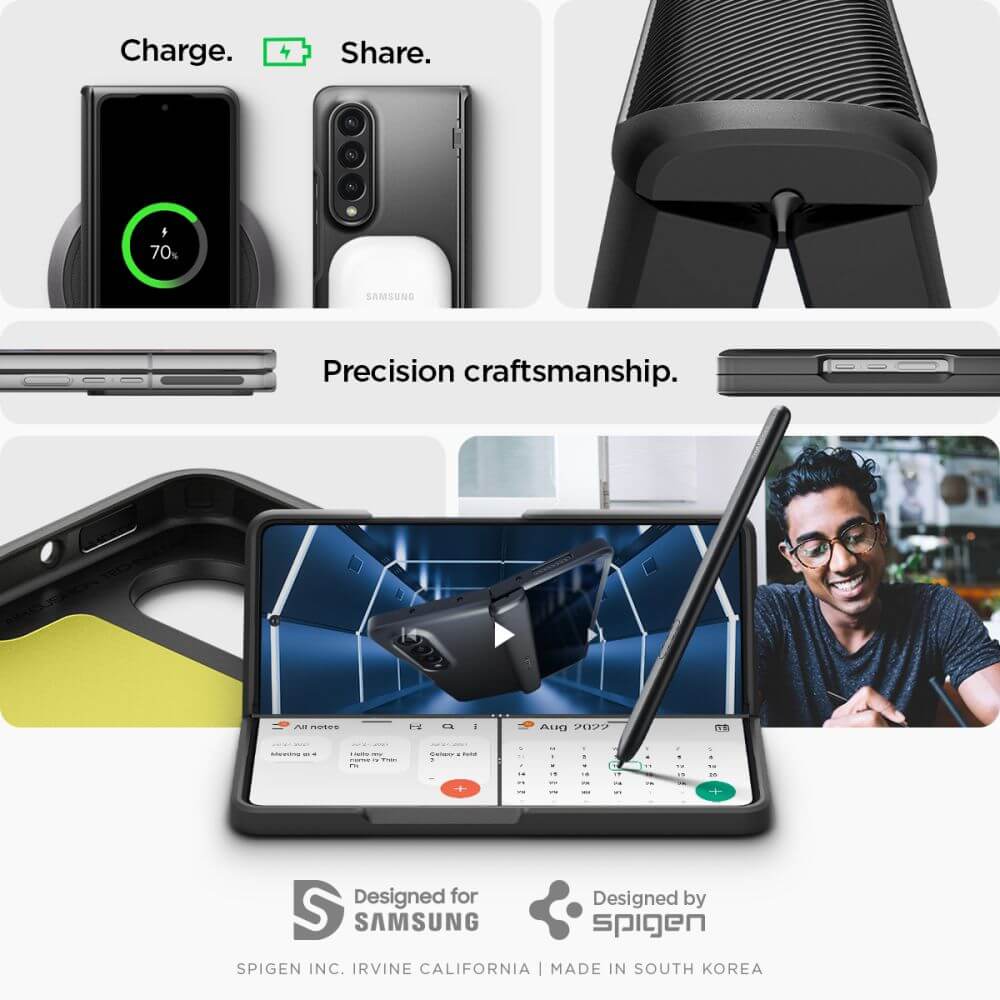Калъф с Предпазител за Samsung Z Fold 4, Spigen Slim Armor Pro Case, Черен (9)
