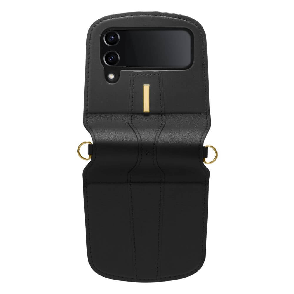 Кожен Калъф с Каишка за Samsung Z Flip 4, Spigen Lienar Calin Case, Черен (3)