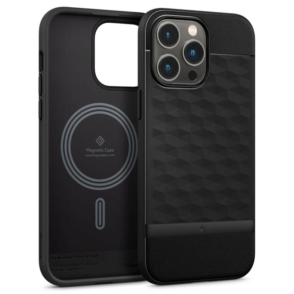 Magsafe Калъф за iPhone 14 Pro Max, Spigen Caseology Parallax, Черен