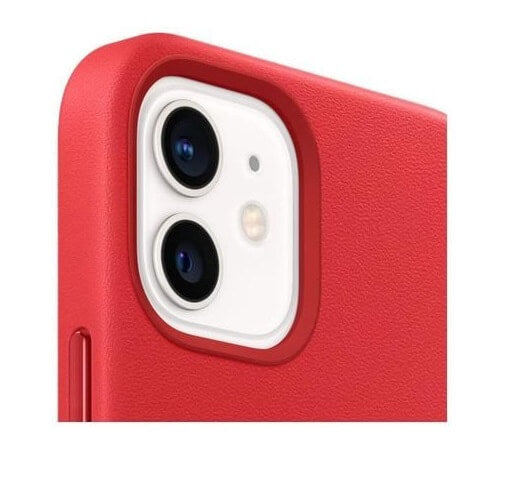 Оригинален Кожен Калъф за Apple iPhone 12 Pro/12, Leather Magsafe Case MHKD3ZM/A, Червен (4)