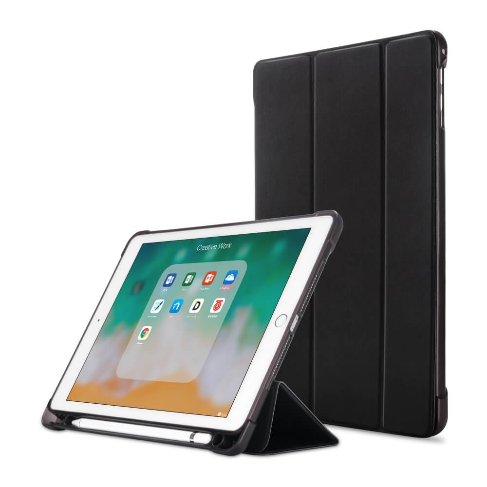 Калъф с Pen Поставка за iPad Air 2/ Pro 9.7", TriFold Leater Case, Черен