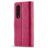 Кожен Калъф с Джобове за Samsung Z Fold 4, Wallet Book Case, Розов (6)