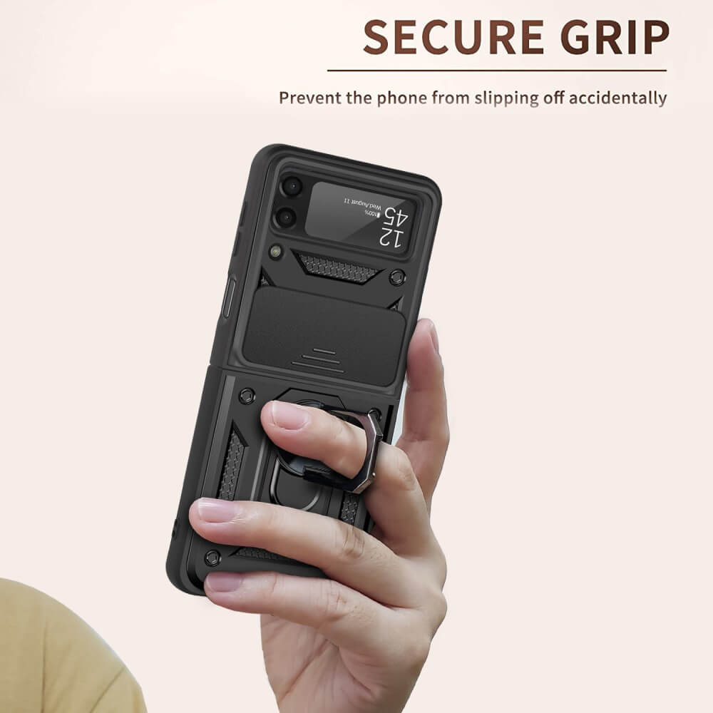Калъф с Камера Предпазител за Samsung Z Flip 4, Kickstand Pro Case, Черен (4)