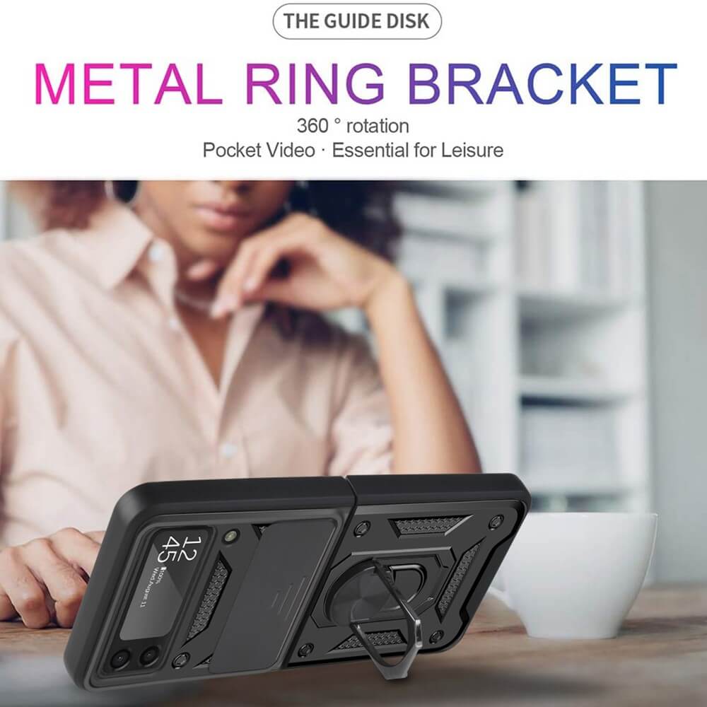 Калъф с Камера Предпазител за Samsung Z Flip 4, Kickstand Pro Case, Черен (5)