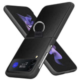 Кожен Калъф с Халка за Samsung Galaxy Z Flip 4, GKK Ring Case, Черен (2)