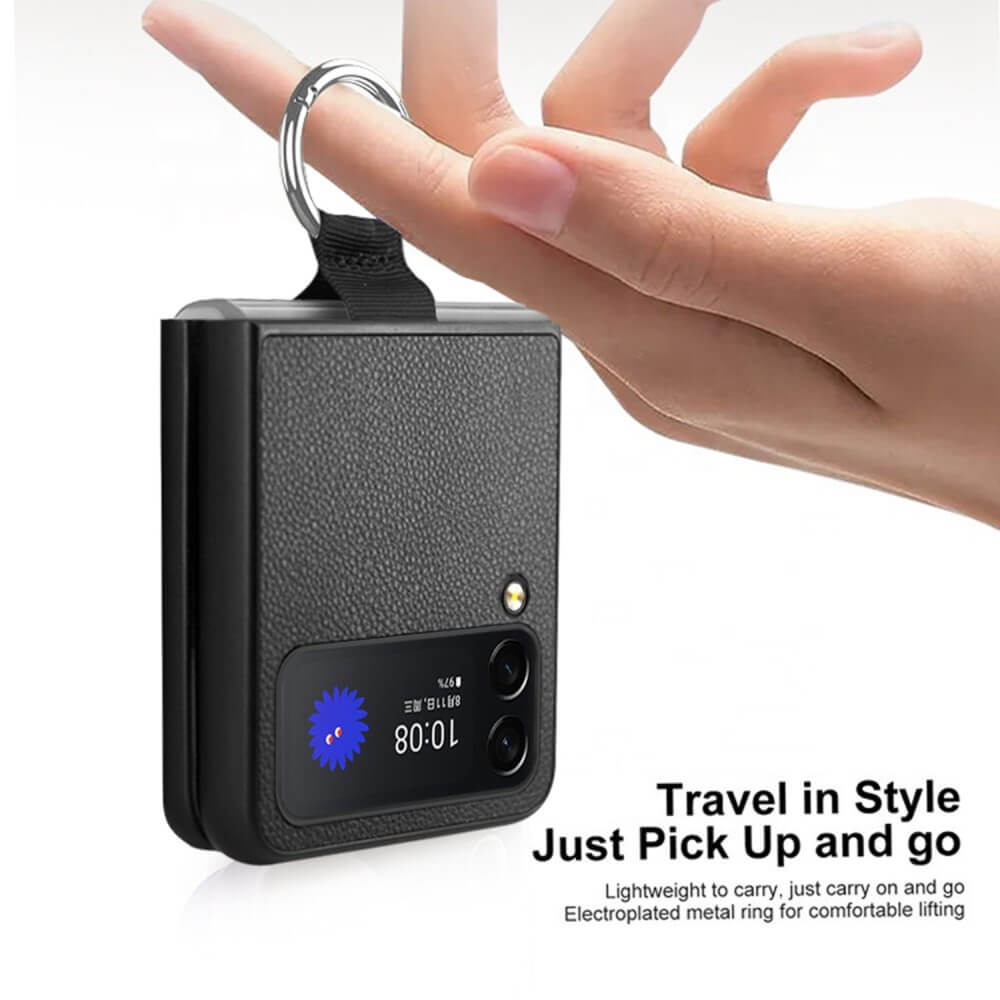 Кожен Калъф с Халка за Samsung Galaxy Z Flip 4, GKK Ring Case, Черен (8)