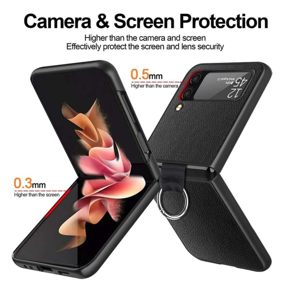 Кожен Калъф с Халка за Samsung Galaxy Z Flip 4, GKK Ring Case, Черен (5)