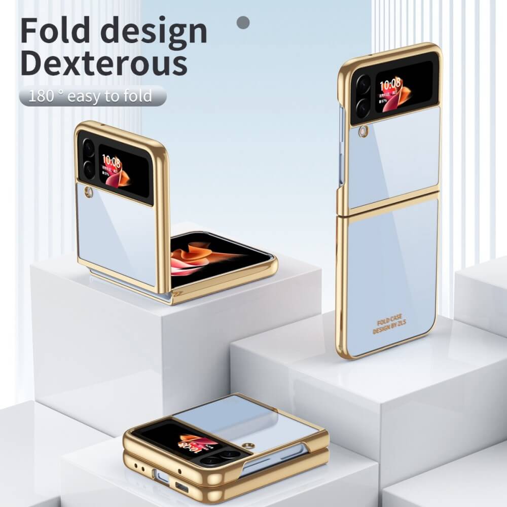 Калъф с Цветна Рамка за Samsung Z Flip 4, GKK Frame Case, Златист (4)