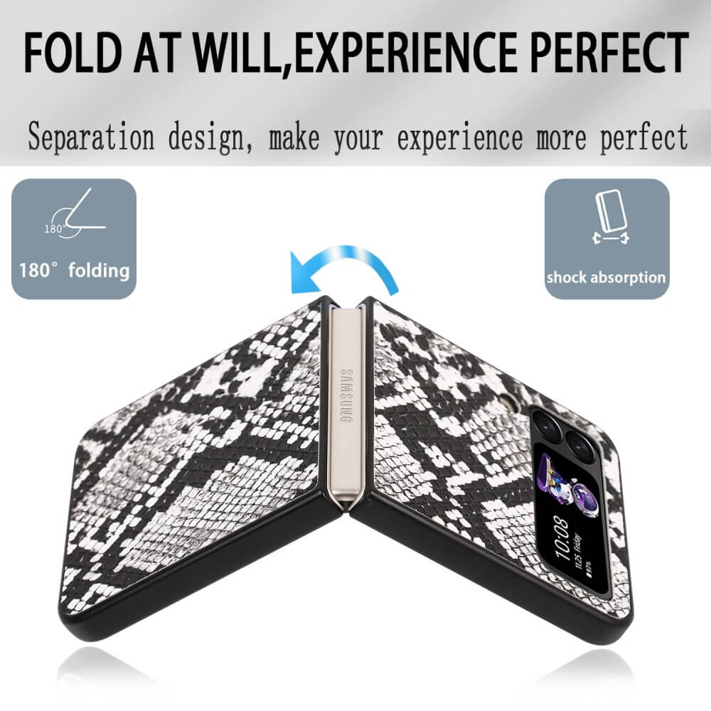 Екзотичен Калъф за Samsung Galaxy Z Flip 4, GKK Snake Leather Case, Черен (6)