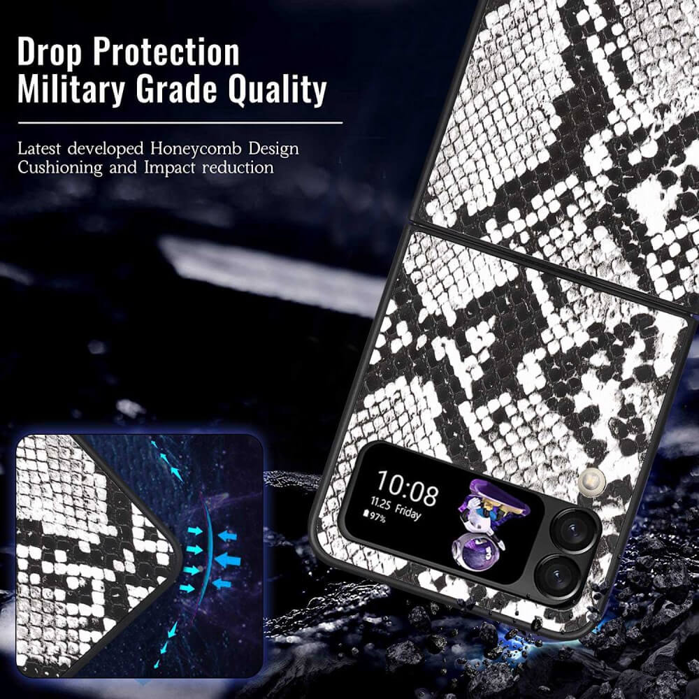 Екзотичен Калъф за Samsung Galaxy Z Flip 4, GKK Snake Leather Case, Черен (3)