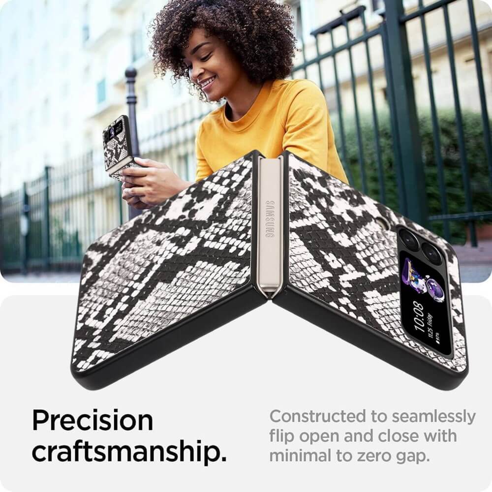 Екзотичен Калъф за Samsung Galaxy Z Flip 4, GKK Snake Leather Case, Черен (5)