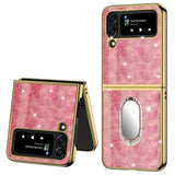Блестящ Калъф с Пръстен за Samsung Z Flip 4, Glitter Marble Case, Розов