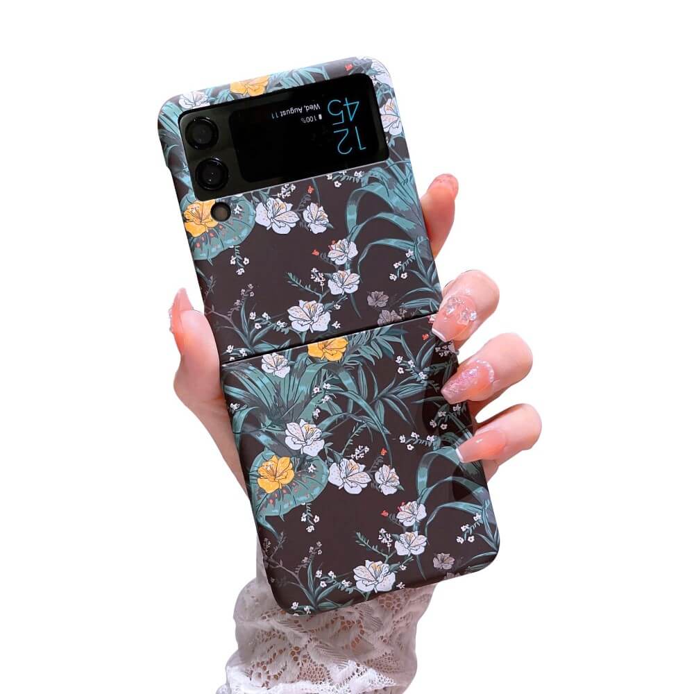 Екзотичен Калъф за Samsung Z Flip 4, Floral PC Case, Зелен