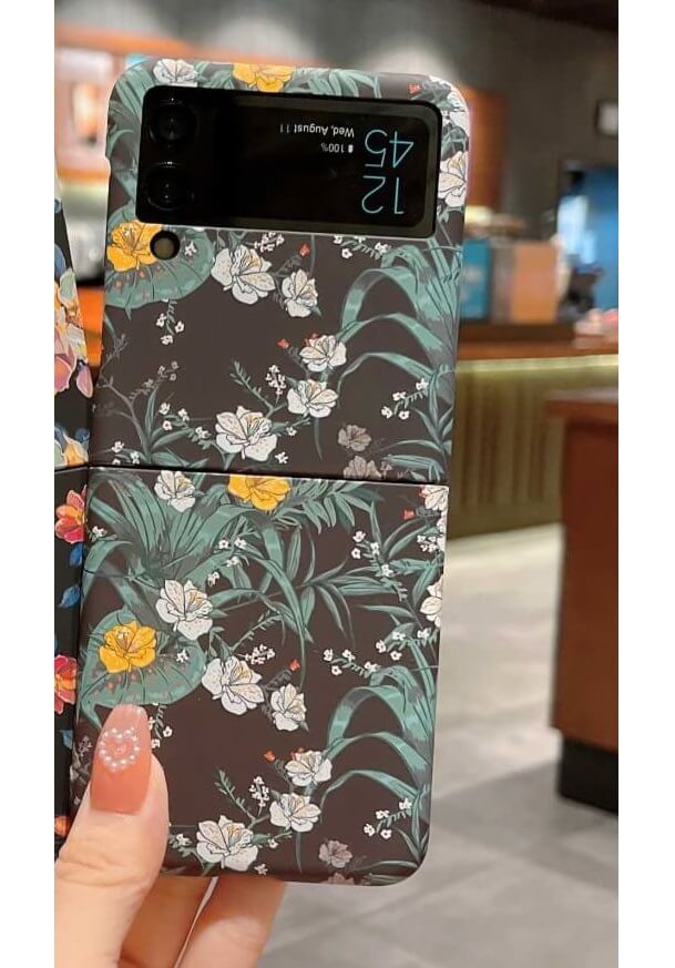 Екзотичен Калъф за Samsung Z Flip 4, Floral PC Case, Зелен (2)