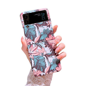 Екзотичен Калъф за Samsung Z Flip 4, Floral PC Case, Розов