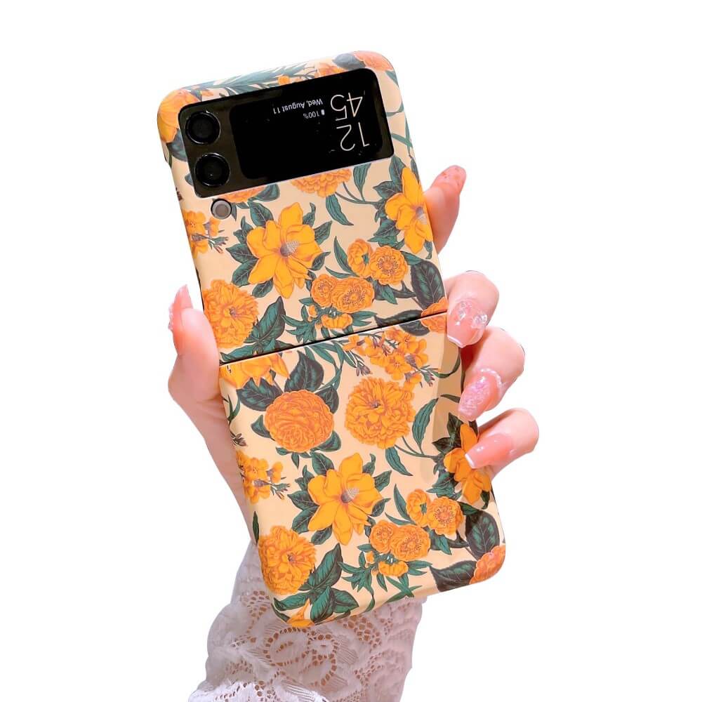 Екзотичен Калъф за Samsung Z Flip 4, Floral PC Case, Жълт