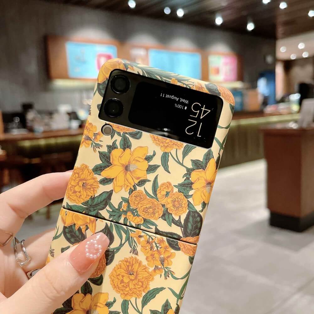 Екзотичен Калъф за Samsung Z Flip 4, Floral PC Case, Жълт (2)