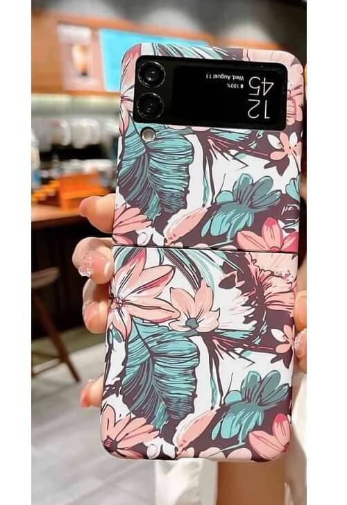 Екзотичен Калъф за Samsung Z Flip 4, Floral PC Case, Розов (2)