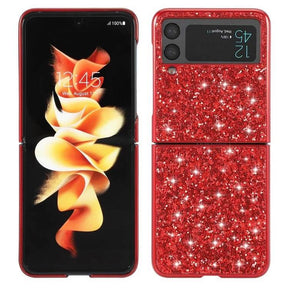 Калъф с Блестяща Декорация за Samsung Z Flip 4, Glitter Case, Червен