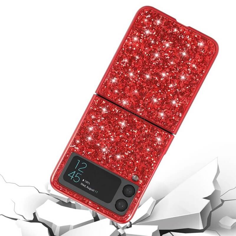 Калъф с Блестяща Декорация за Samsung Z Flip 4, Glitter Case, Червен (3)