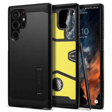 Противоударен Калъф с Поставка за Samsung S22 Ultra, Spigen Tough Armor Case, Черен (3)