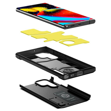 Противоударен Калъф с Поставка за Samsung S22 Ultra, Spigen Tough Armor Case, Черен (6)