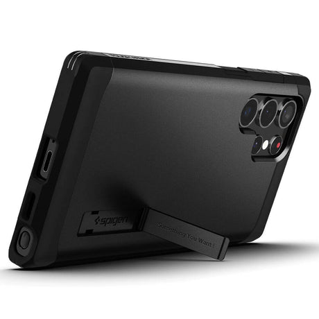 Противоударен Калъф с Поставка за Samsung S22 Ultra, Spigen Tough Armor Case, Черен (2)