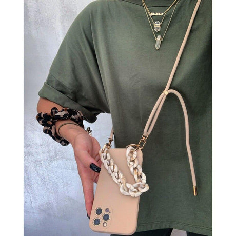 Калъф с Връзка за iPhone 14 Plus, Tech-Protect Icon Chain Case, Бежов (4)