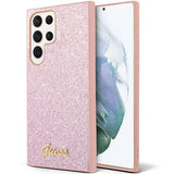 Луксозен Калъф за Samsung S23 Ultra, Guess Glitter Case, Розов