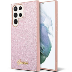 Луксозен Калъф за Samsung S23 Ultra, Guess Glitter Case, Розов