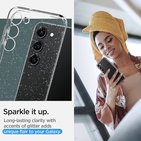 Блестящ Калъф за Samsung S23, Spigen Liquid Crystal Glitter Quartz Case, Прозрачен (6)