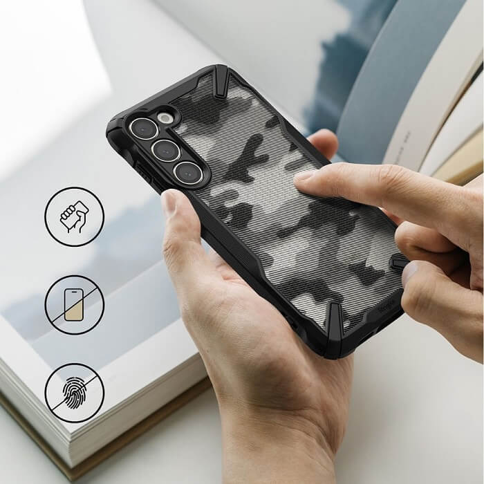 Противоударен Хибриден Калъф за Samsung S23 Plus, Ringke Fusion X Camouflage Case, Черен (5)