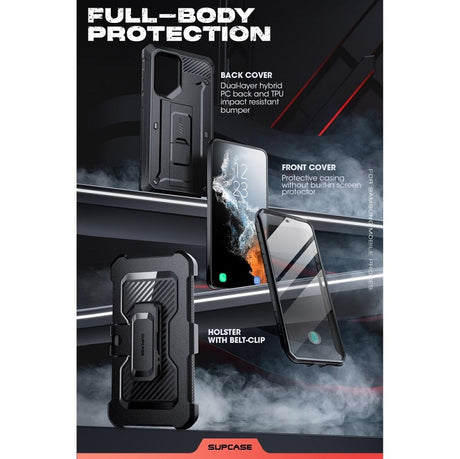Противоударен Калъф 3в1 за Samsung S23 Ultra, Supcase Unicorn Beetle Pro Set, Черен (6)